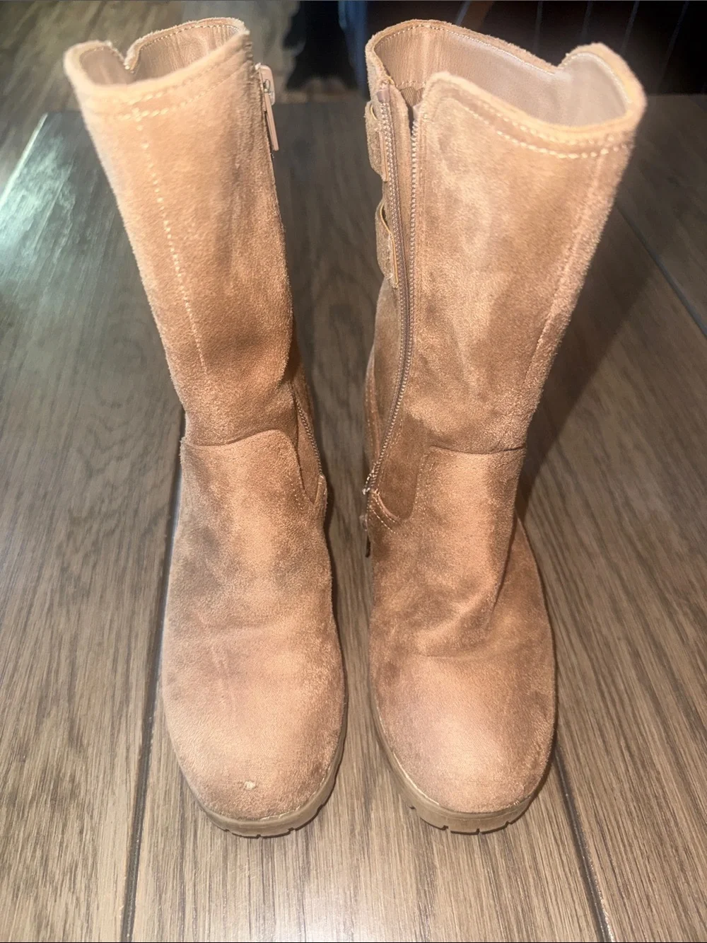 DV by Dolce Vita Girls Tan Suede Mid-Calf Buckle Boots